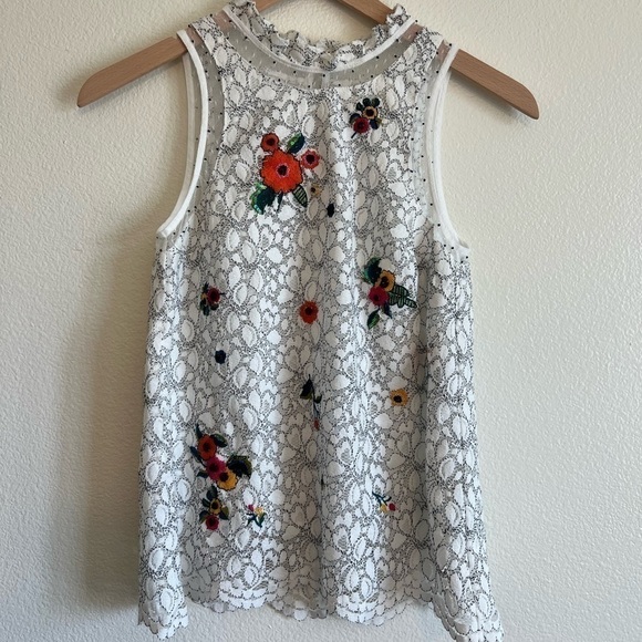 Anthropologie Maeve Macie Embroidered White Sleeveless Tank - Picture 6 of 9